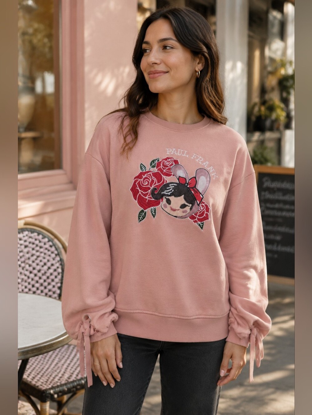 Paul Frank Sweatshirt M Pink Kawaii Coquette Y2K Harajuku Sequins Graphic